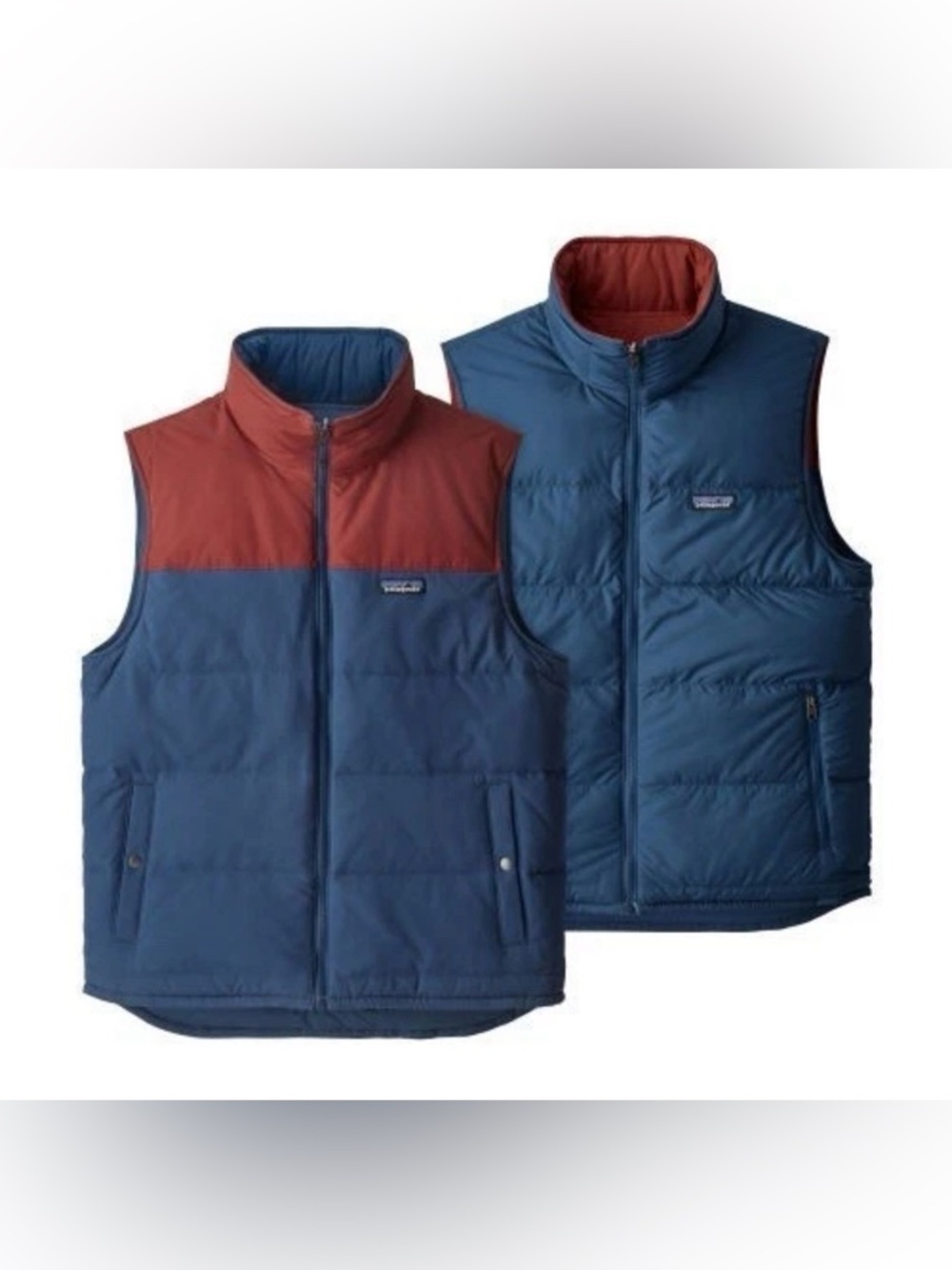 Patagonia Vest Mens 2XL Red Blue Bivy Down Duck Insulated Puffer Gilet Hiking